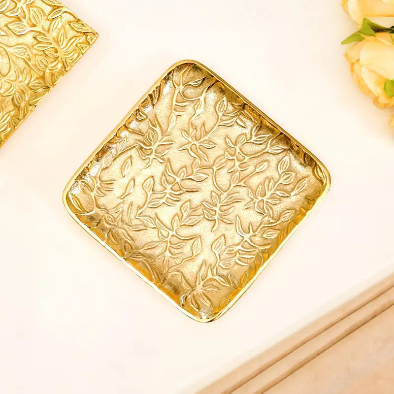 Golden Crest Floral-Embellished Metal Decor Tray 1