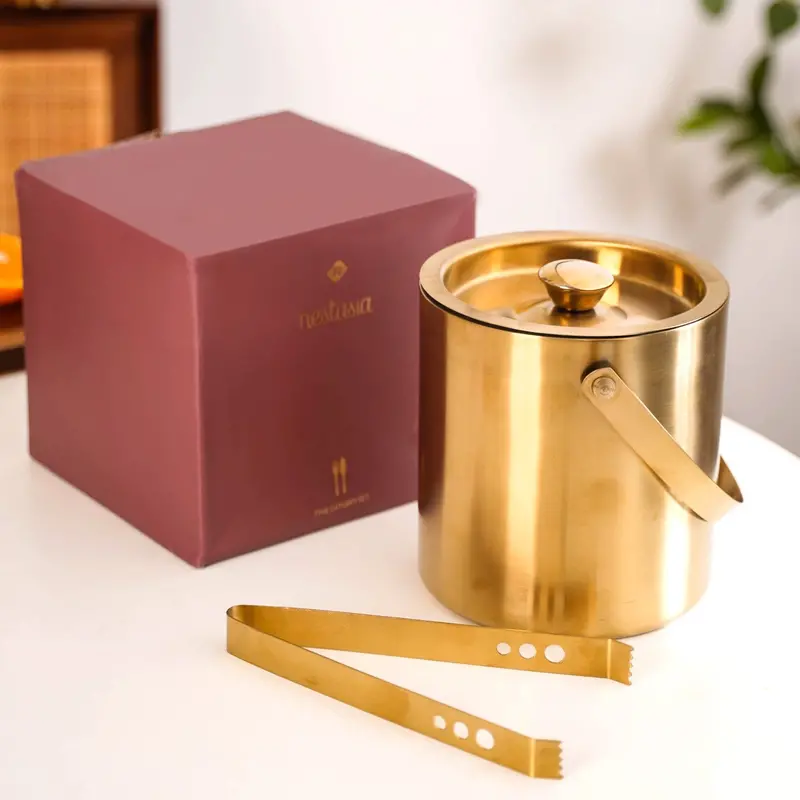 Golden-Finish Ice Bucket With Tongs – 2L Capacity, Premium Entertaining Set 1