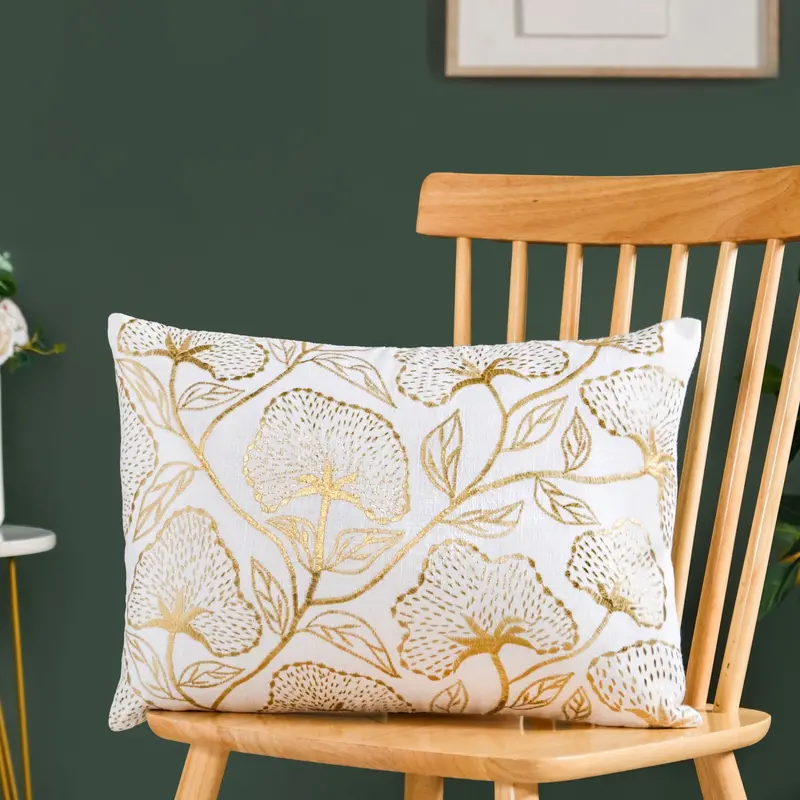 Golden Floral Print Cotton Cushion Cover – 50X36Cm 1