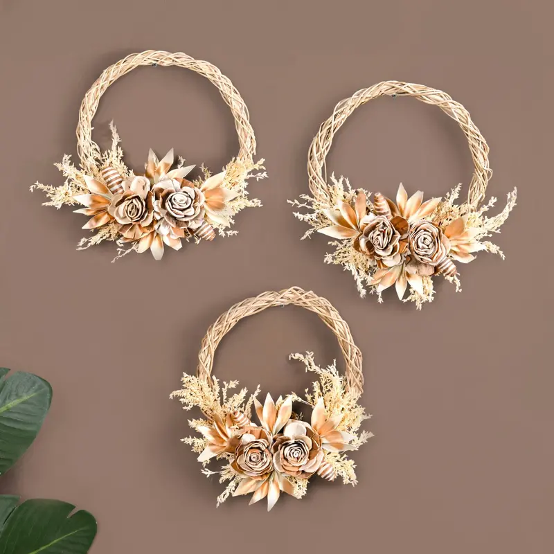Golden Harvest Sustainable Flower Wreath – Set Of 3 1
