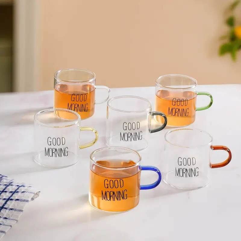 Good Morning Multicolour Handle Tea Cup Set – 6-Piece, 130Ml Capacity 1