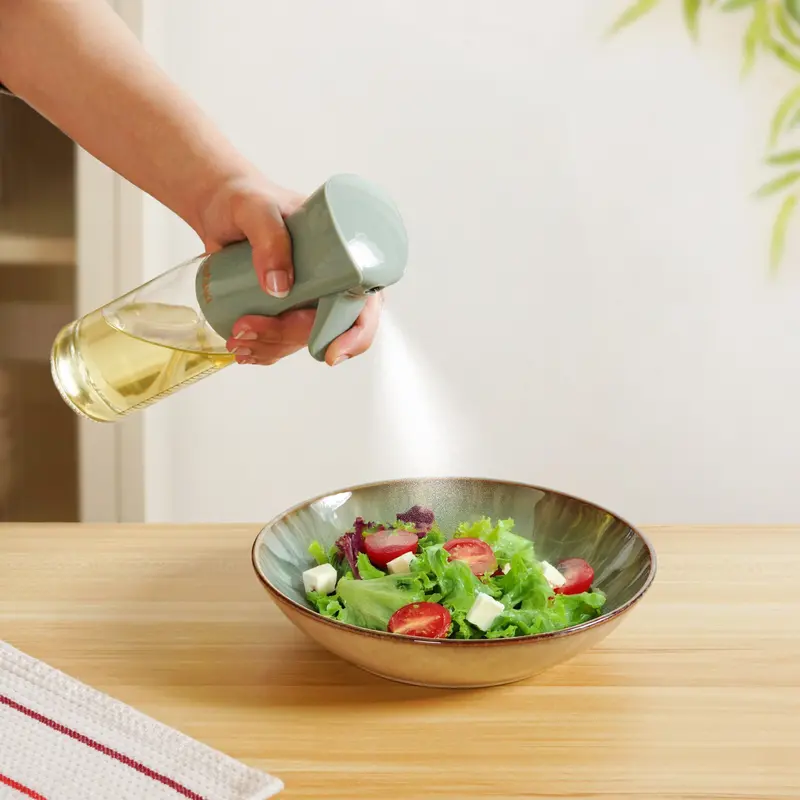 Gourmet Clear Glass Oil Bottle – Sage Green Accent, 220 Ml 1