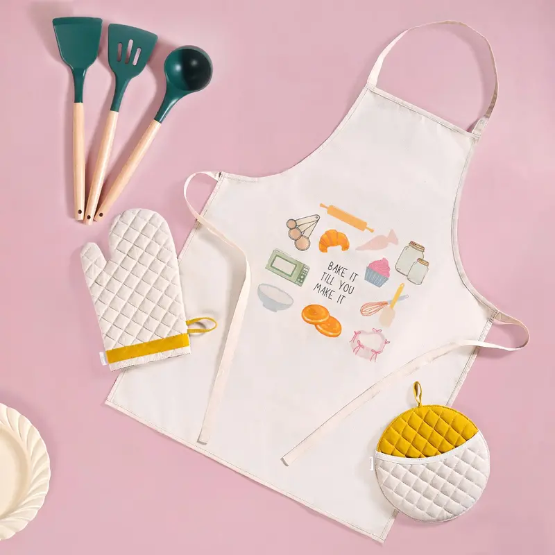 Gourmet Kitchen Starter Kit – Apron, Silicone Trivet, Oven Mitt & Wooden Spatula 1
