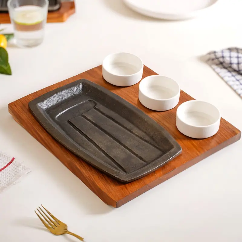 Gourmet Sizzler Plate And Ceramic Serving Bowl Set 1