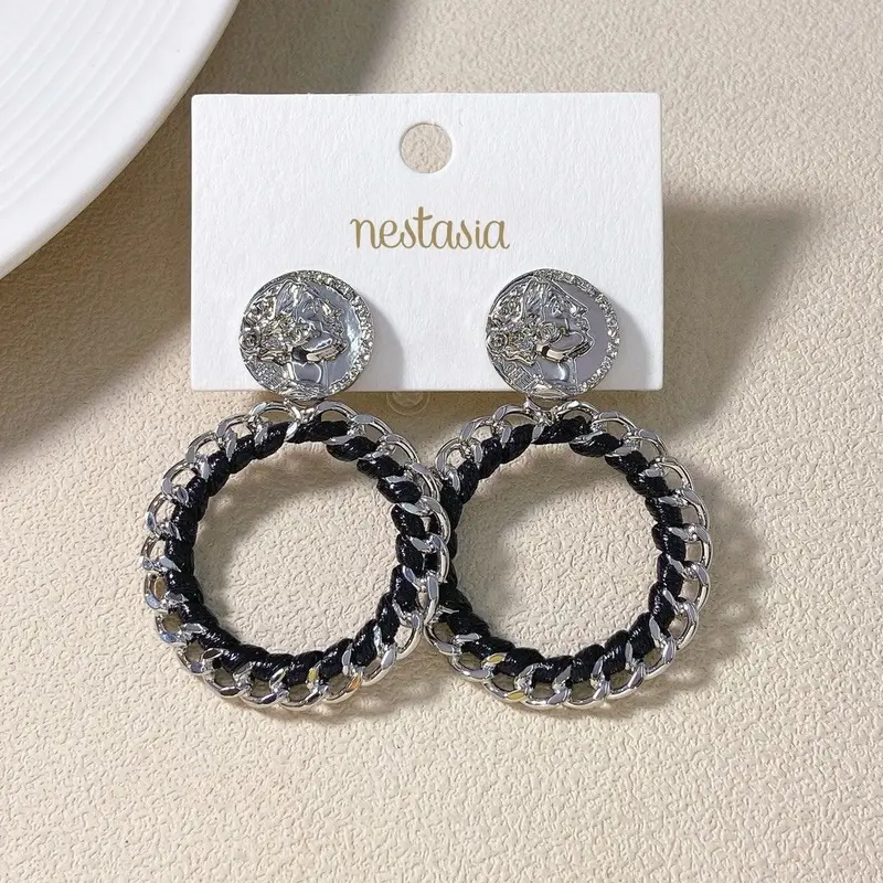 Greek Chain Silver Dangler Earrings 1