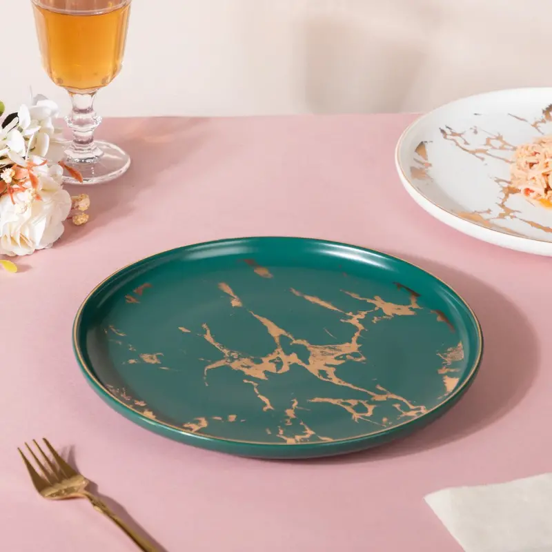 Green Marble-Effect Dinner Plate – 10-Inch Modern Ceramic Dish 1