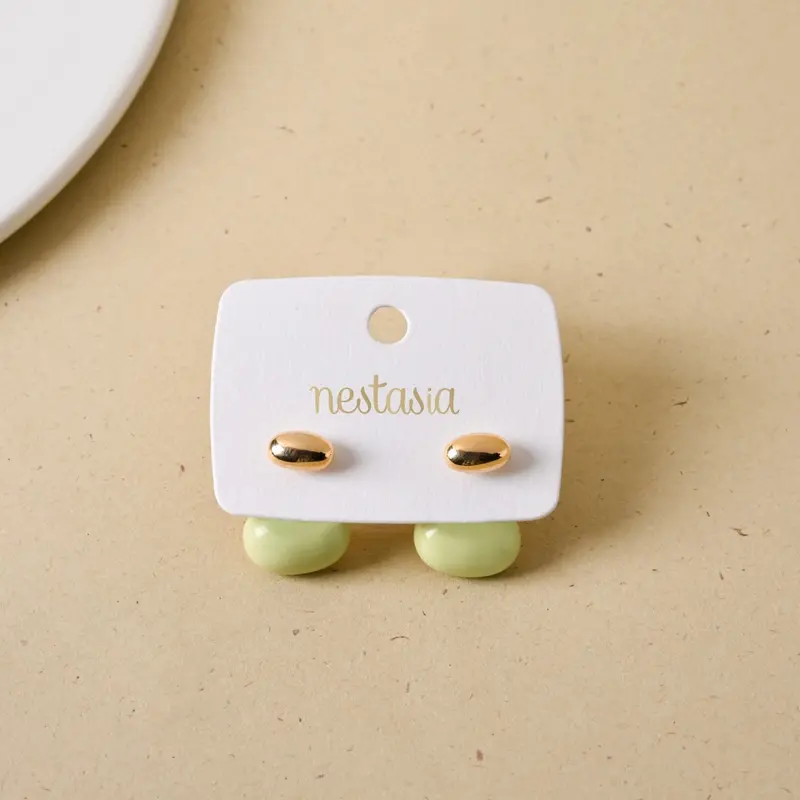 Green Oval Front-And-Back Drop Earrings – Earthy Tone Statement Pair 1