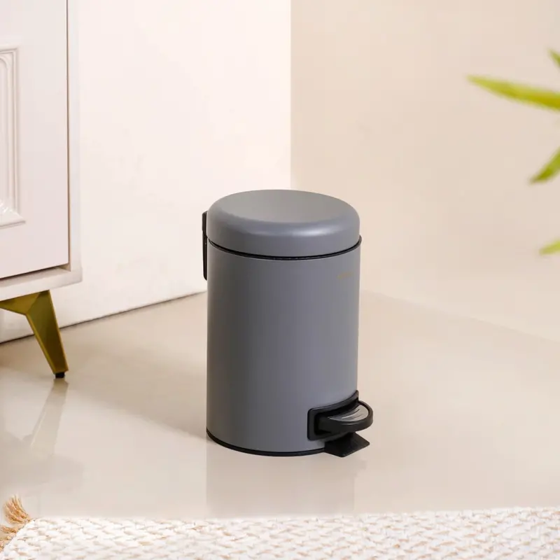 Grey 3L Compact Foot-Operated Waste Bin With Removable Container 1