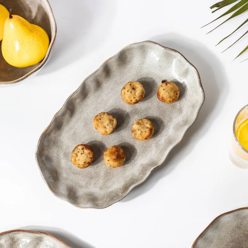 Grey Eclectic Stoneware Long Plate – 11.5-Inch Rustic-Chic Serving Platter 1