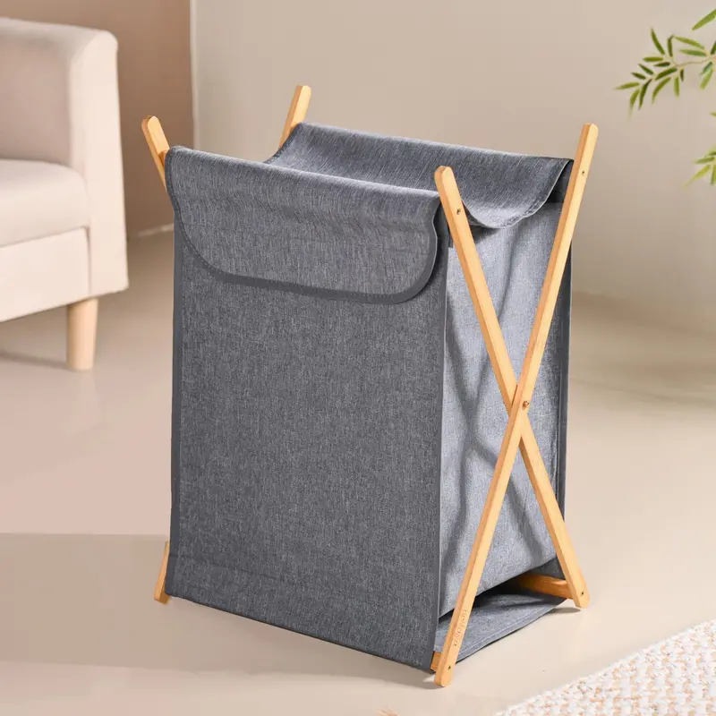 Grey Foldable Fabric Laundry Basket For Compact Storage 1