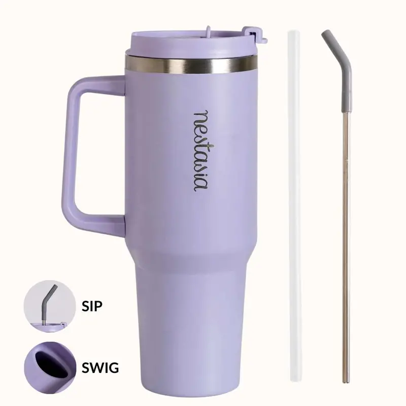 Gripsip 40 Oz Insulated Beverage Tumbler – Periwinkle Side-Grip Design 1