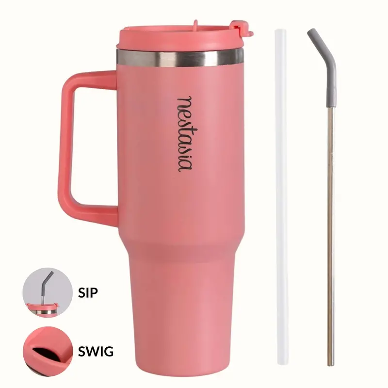 Gripsip 40Oz Insulated Tumbler – Living Coral Pop, Side Handle Design, 1200Ml 1