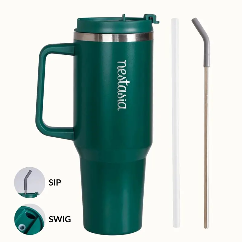 Gripsip 40Oz Insulated Tumbler With Side Handle – Emerald Isle Color, 1.2L 1