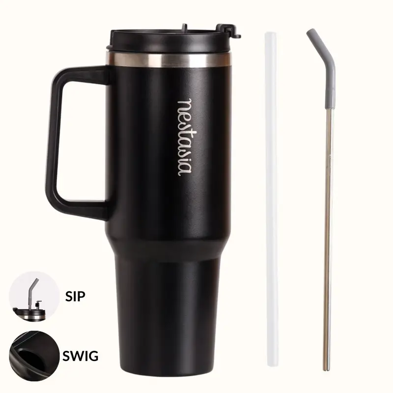 Gripsip 40Oz Insulated Tumbler With Side Handle – Matte Black Noir, 1200Ml 1