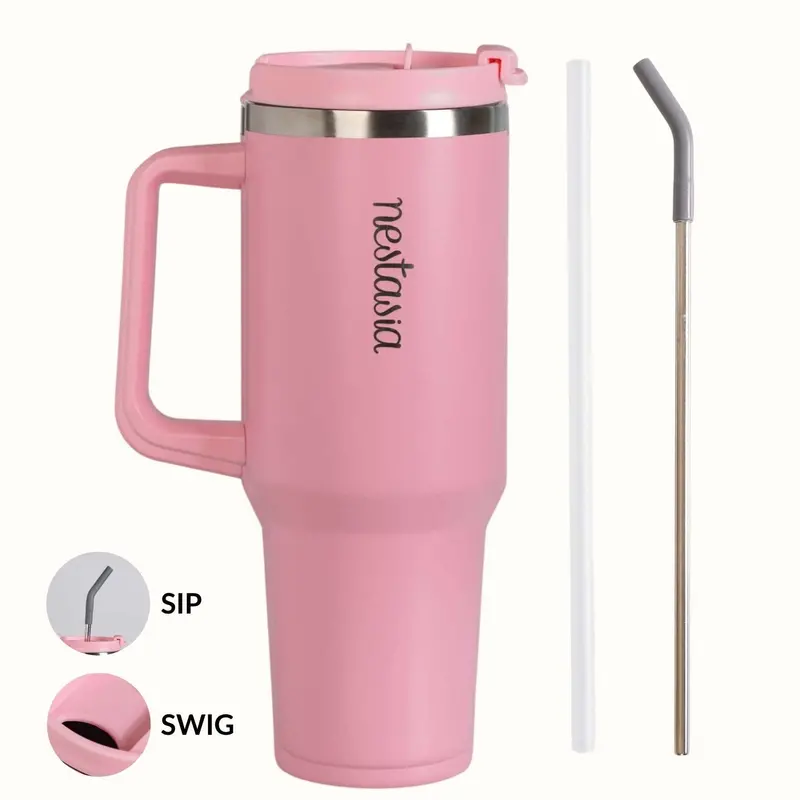 Gripsip 40Oz Tropical Pink Vacuum Tumbler – Ergonomic Side Handle, 1200Ml 1