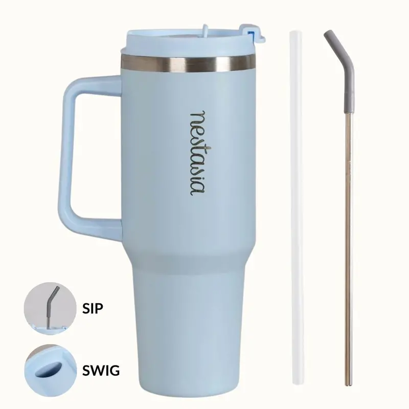 Gripsip Insulated 40Oz Tumbler With Side Handle – Baby Blue Jay, 1200Ml 1