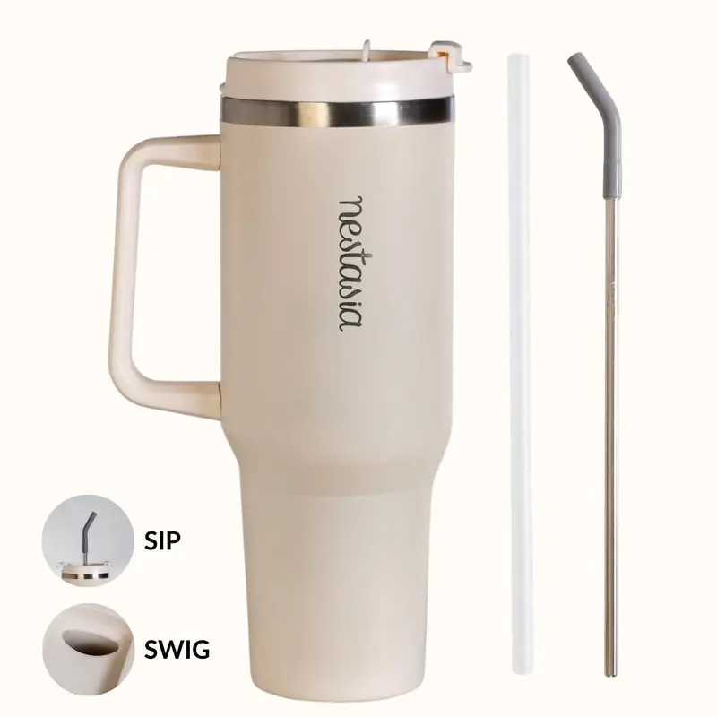 Gripsip Insulated Tumbler With Ergonomic Handle – Pearl White, 1200Ml 1