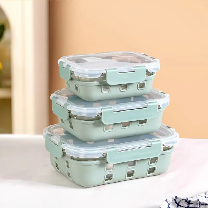 Gripso Microwave-Safe Meal Prep Containers – 3-Piece Sage Green Set With Silicone Sleeves (370Ml–1000Ml) 1