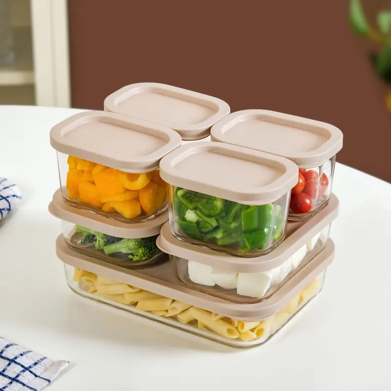 Groovo Borosilicate Food Container Set – 7-Piece Premium Stackable Storage Kit (310Ml–1200Ml) In Beige 1