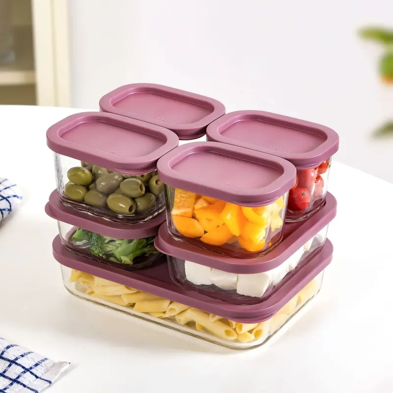 Groovo Borosilicate Glass Food Storage Containers – 7-Piece Set (310Ml, 520Ml, 1200Ml) In Berrywood Finish 1