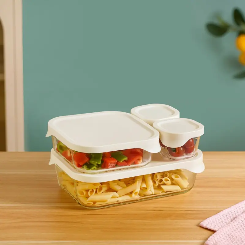 Groovo Lite Clear Glass Food Storage Containers (4-Piece, 220Ml–2500Ml) 1