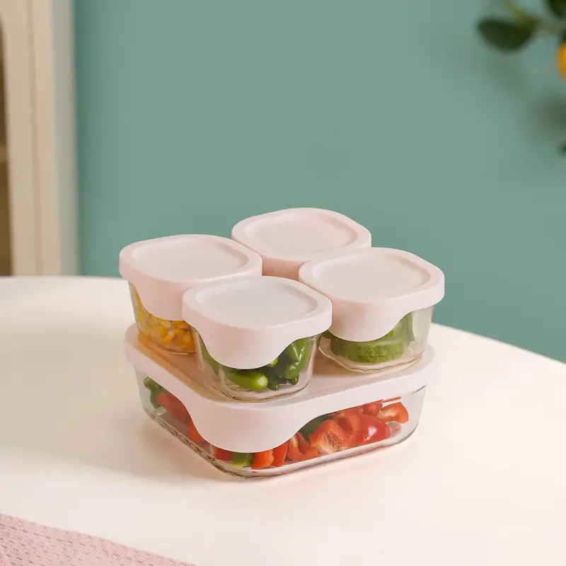 Groovo Lite Microwave-Safe Glass Lunchbox Set (5-Piece, 220Ml–1320Ml) 1