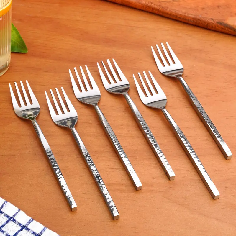 Hammered-Finish Stainless Steel Fork Set (6-Piece) 1