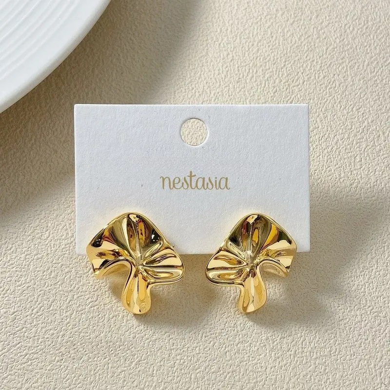 Hammered Fold Gold Stud Earrings 1