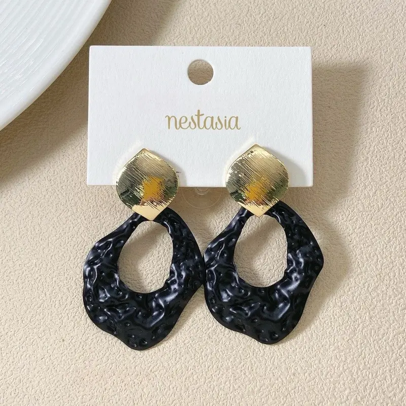 Hammered Gold Hoops With Onyx Accents 1