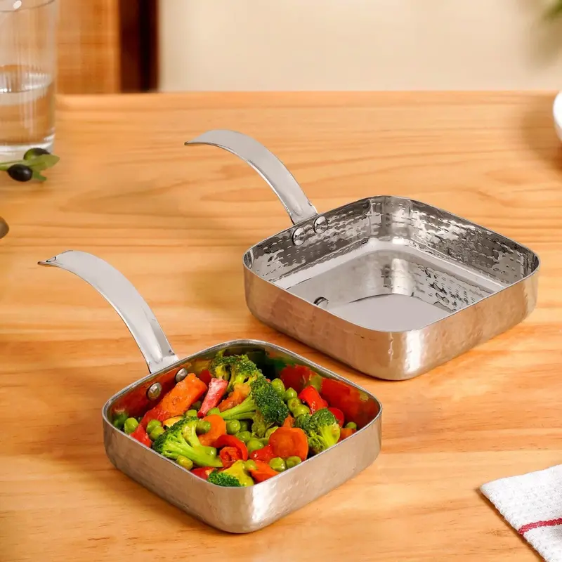 Hammered Stainless Steel Dual-Purpose Serving Pan Duo 1