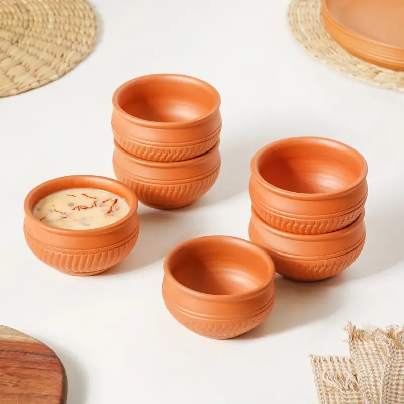 Hand-Engraved Artisan Terracotta Bowl Set – 6 Pieces, 170Ml Each 1
