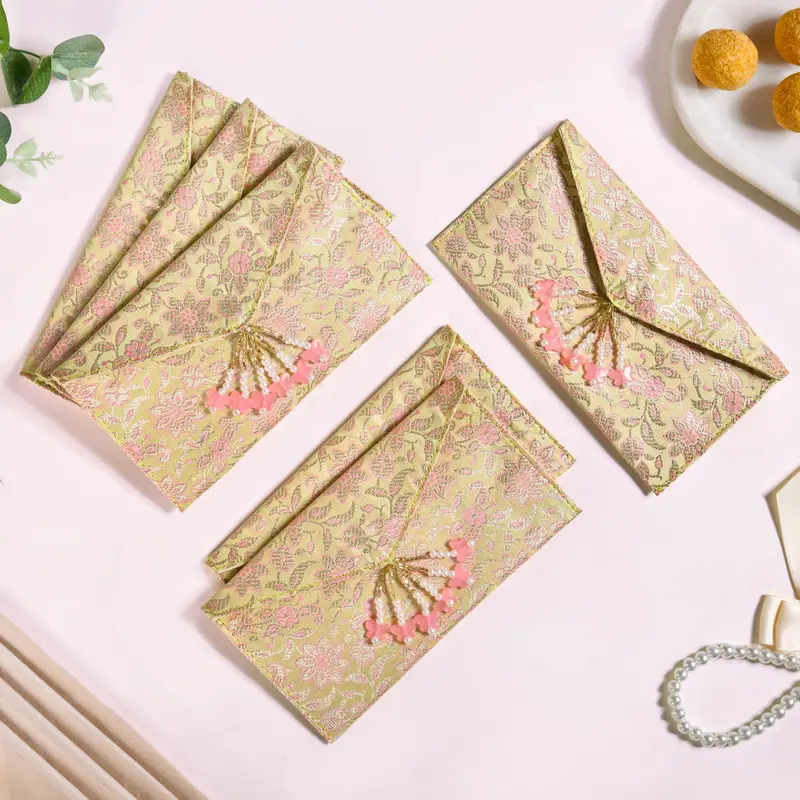Handcrafted Jacquard Shagun Envelopes – Set Of 6 1