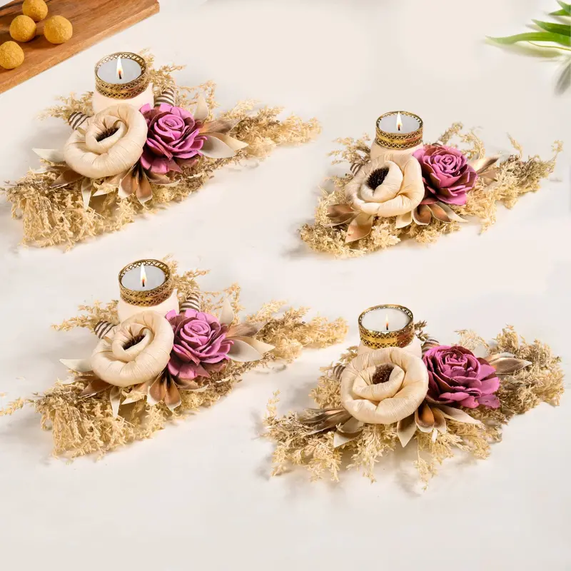 Handcrafted Pink Organic Tealight Holders – Set Of 4 1