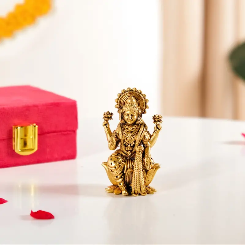 Handcrafted Pure Brass Lakshmi Idol – 8Cm Traditional Sculpture 1