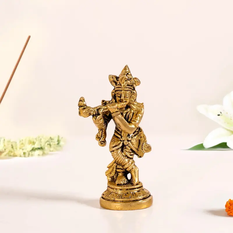 Handcrafted Pure Brass Lord Krishna Flute Statue 1