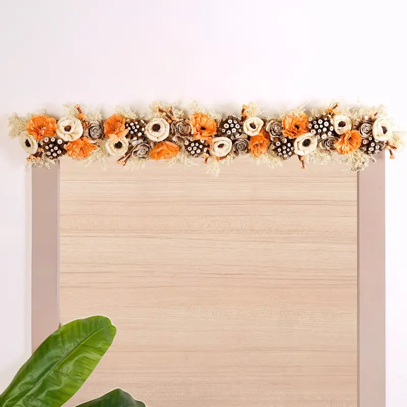 Handmade Orange Sola Flower Door Toran – Traditional Indian Welcome Decoration 1