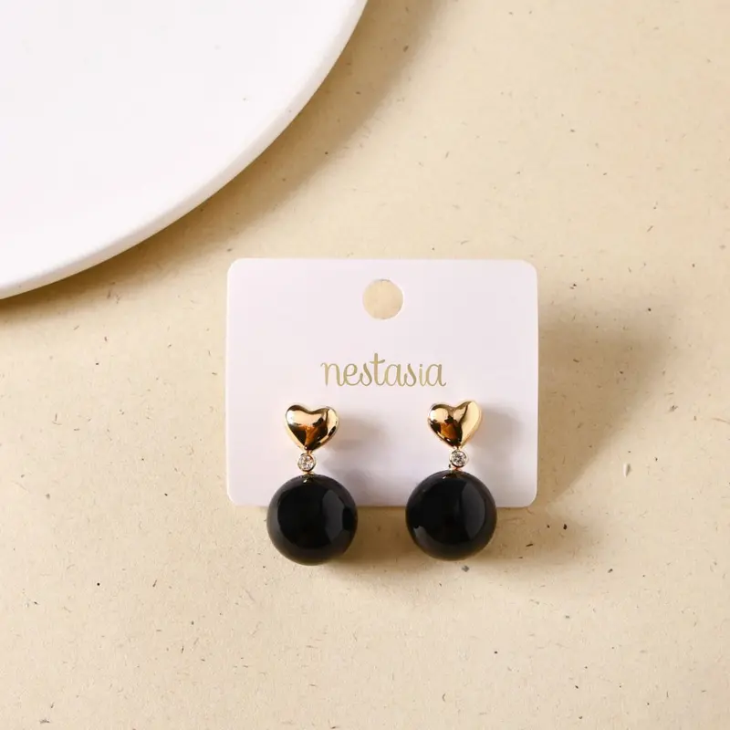 Heart Of Gold Matte Black Drop Earrings 1