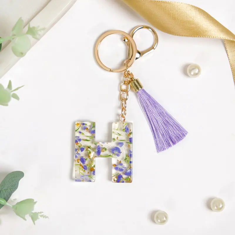 Heartfelt H Initial Keychain With Real Pressed Flowers 1