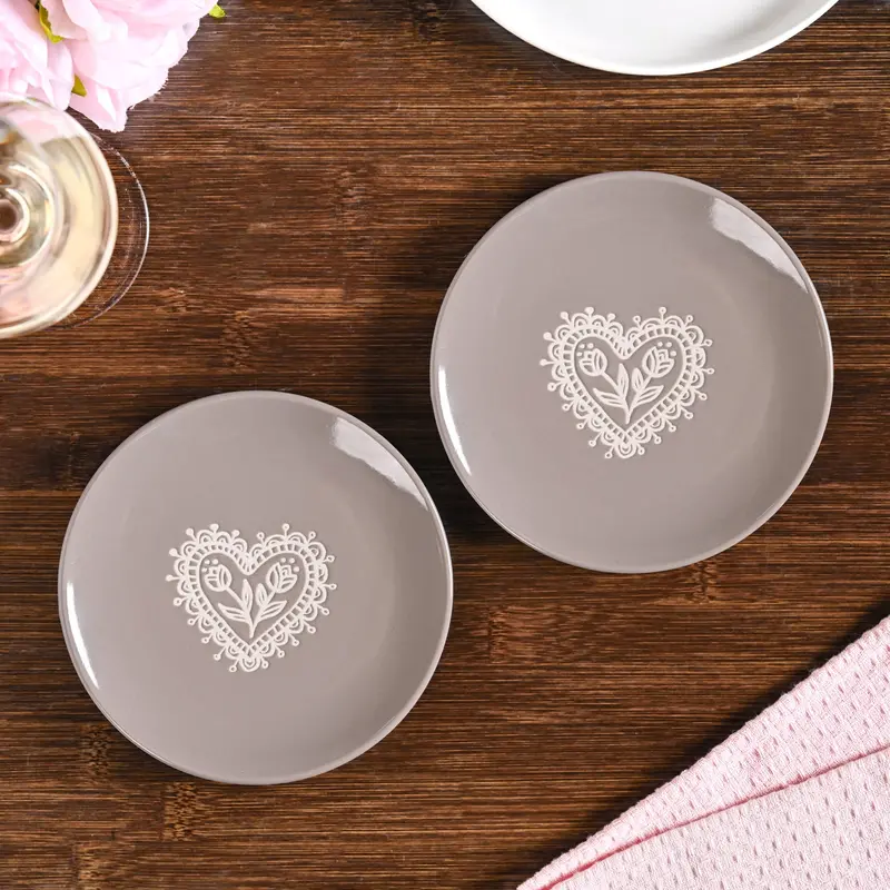 Hearty Taupe Grey Ceramic Dessert Plates – Set Of 2, 15Cm Earthy Tableware 1