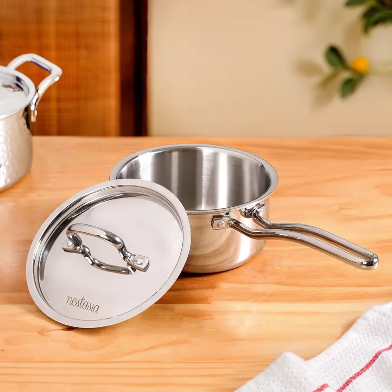 Heavy-Bottom Tri-Ply Stainless Steel Saucepan – 1.5L 1