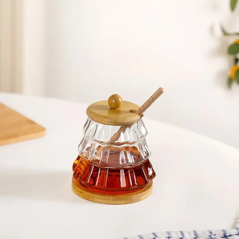 Holiday Honey Jar Set – 300Ml Glass Pot With Wooden Dipper & Stand 1