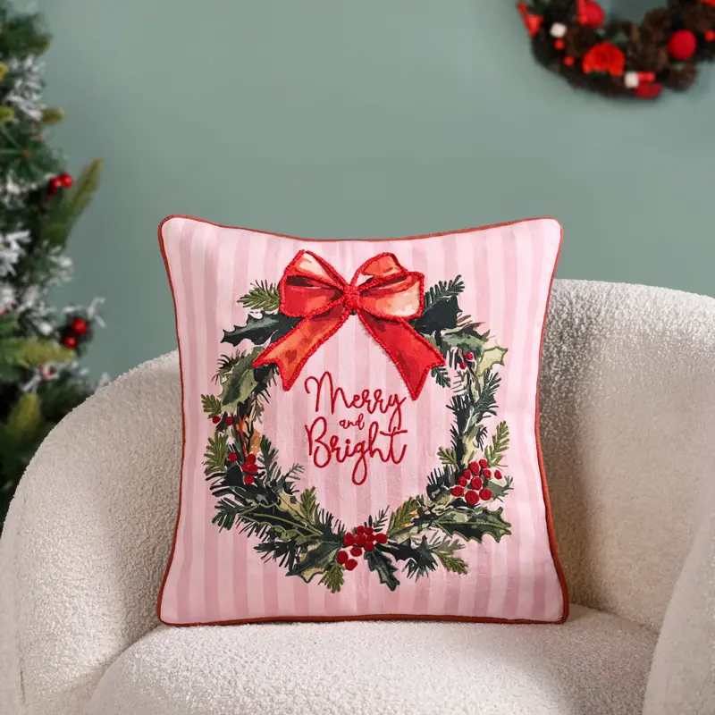 Holiday Wreath Embroidered Festive Cushion Cover – 40X40Cm 1