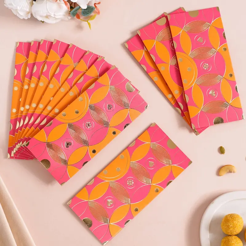 Hot Pink Geometric Shagun Envelopes – Modern Birthday Gifting Set (12) 1