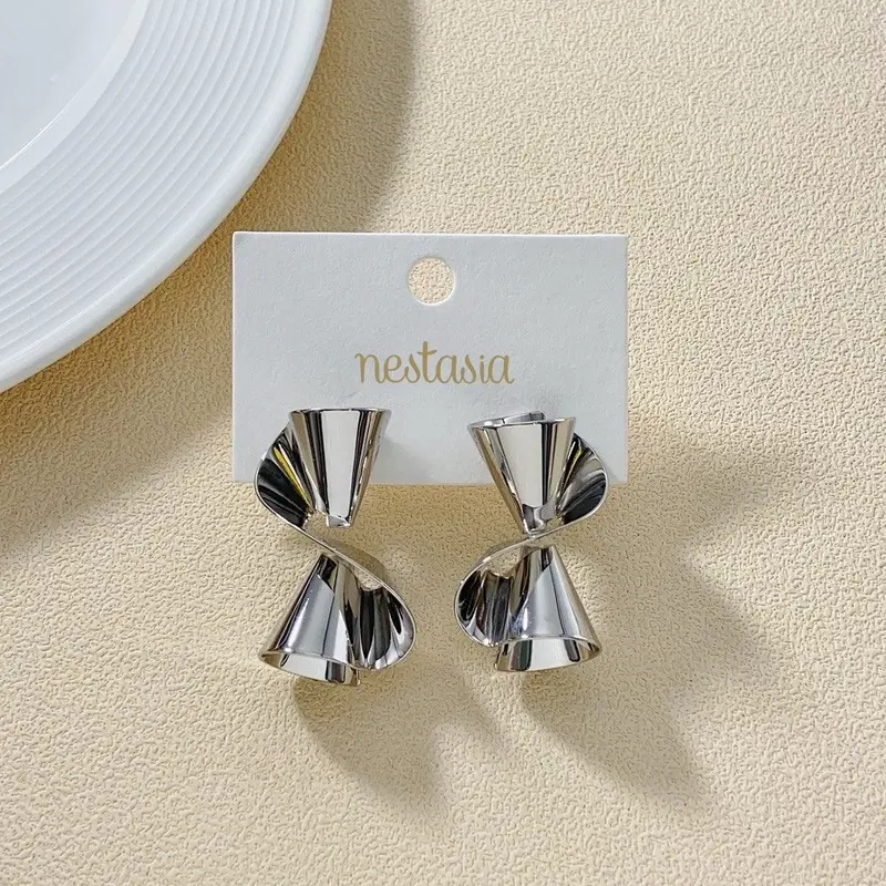 Hourglass Twist Silver Drop Earrings 1