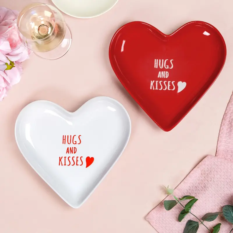 Hugs & Kisses Ceramic Snack Plates – Set Of 2, Playful Design 1