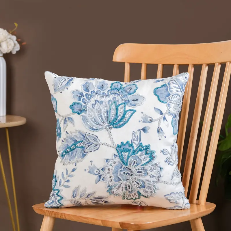Icy Flora Cushion Cover With Beaded Accents – 40X40 Cm 1