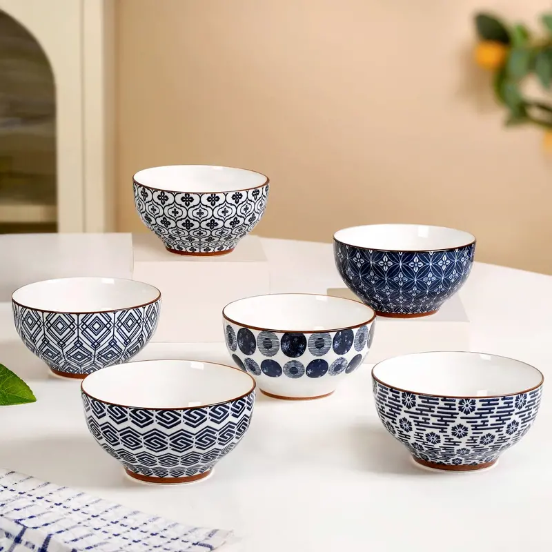 Indigo Ceramic Snack Bowl Set — Six 350Ml Pieces 1