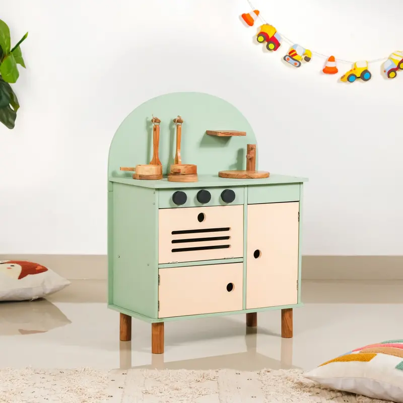 Interactive Wooden Play Kitchen Set With Educational Utensils 1