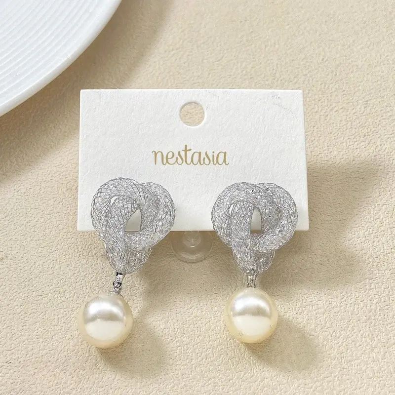Iridescent Twist Pearl Drop Earrings 1