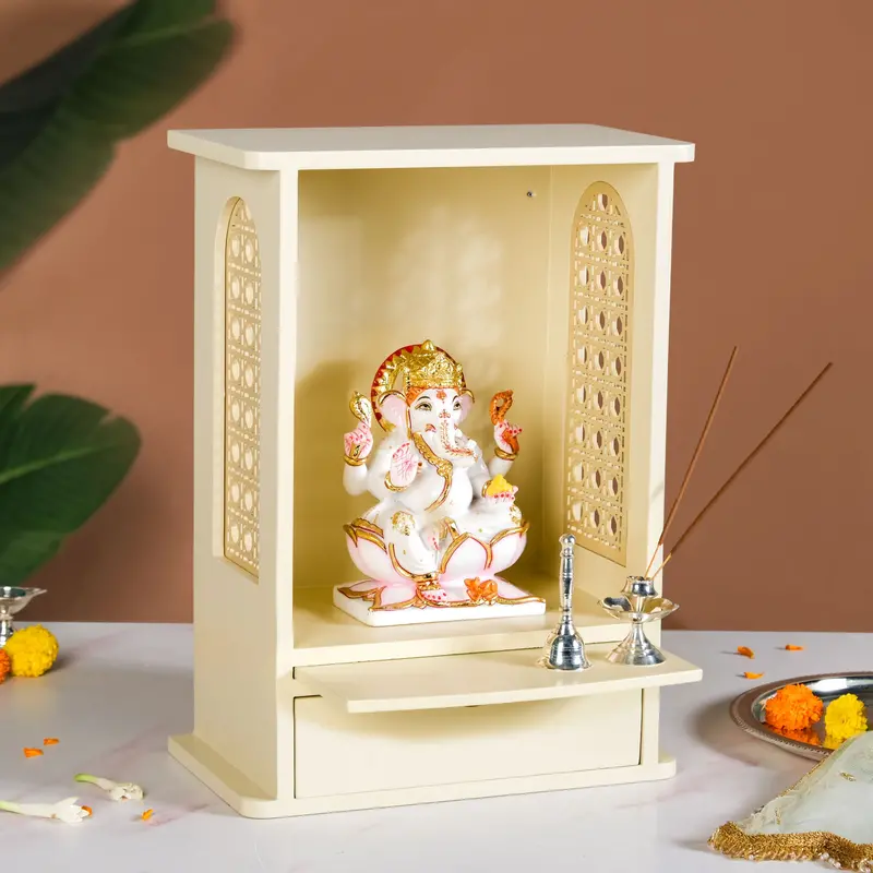 Ivory Daily Use Pooja Mandir – Medium Temple Cabinet For Home Worship (30X17X42Cm) 1